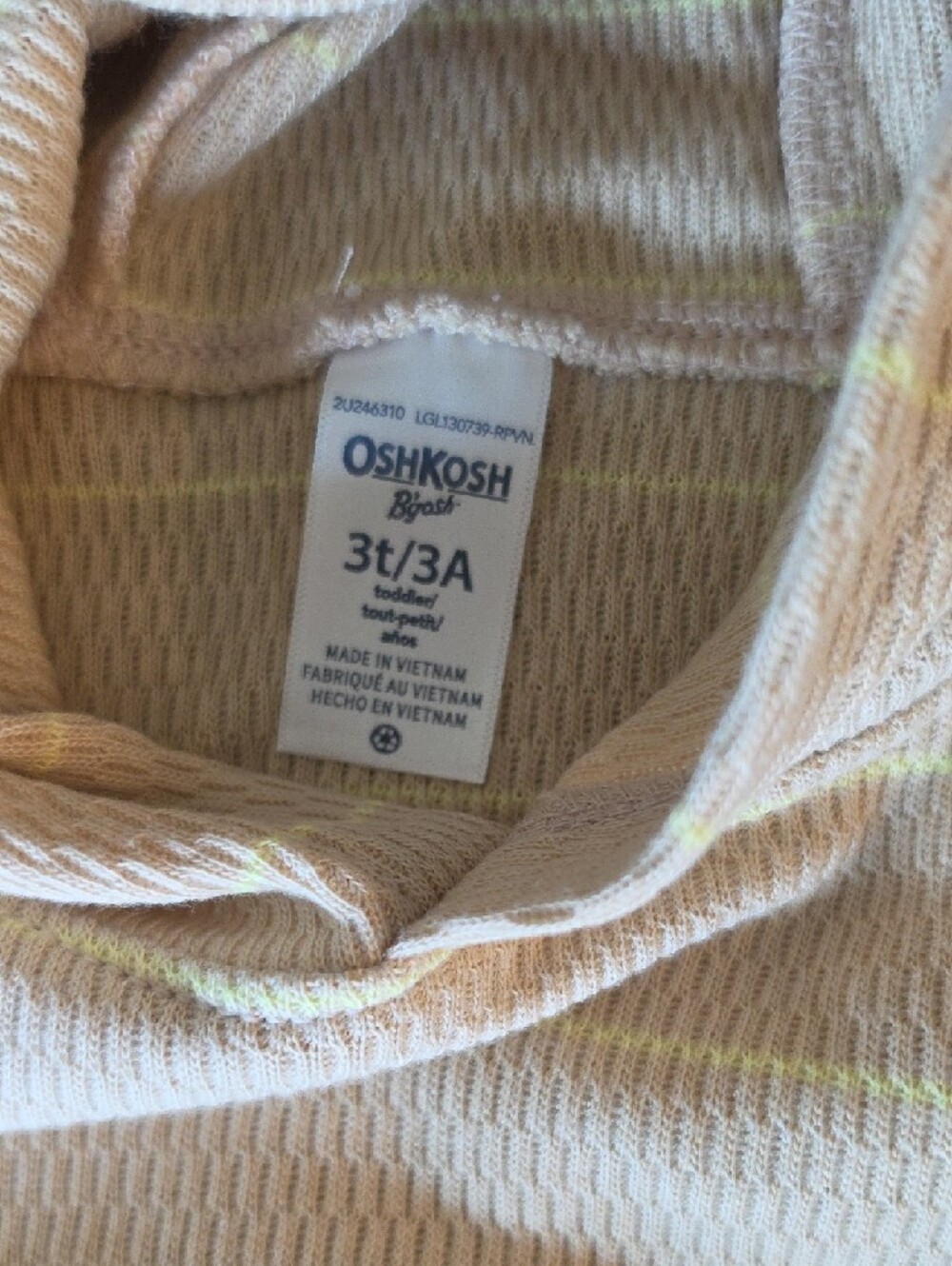 OshKosh B'gosh Cream Knit Hooded Crewneck with Subtle Yellow Stripes - Picture 2 of 2
